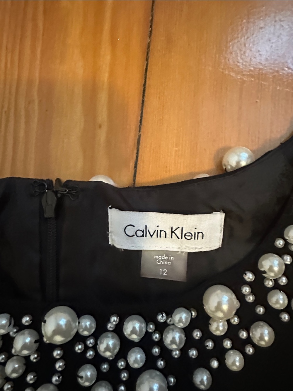 Calvin Klein Black Sleeveless Midi Sheath Dress with Beaded Collar - Picture 2 of 3